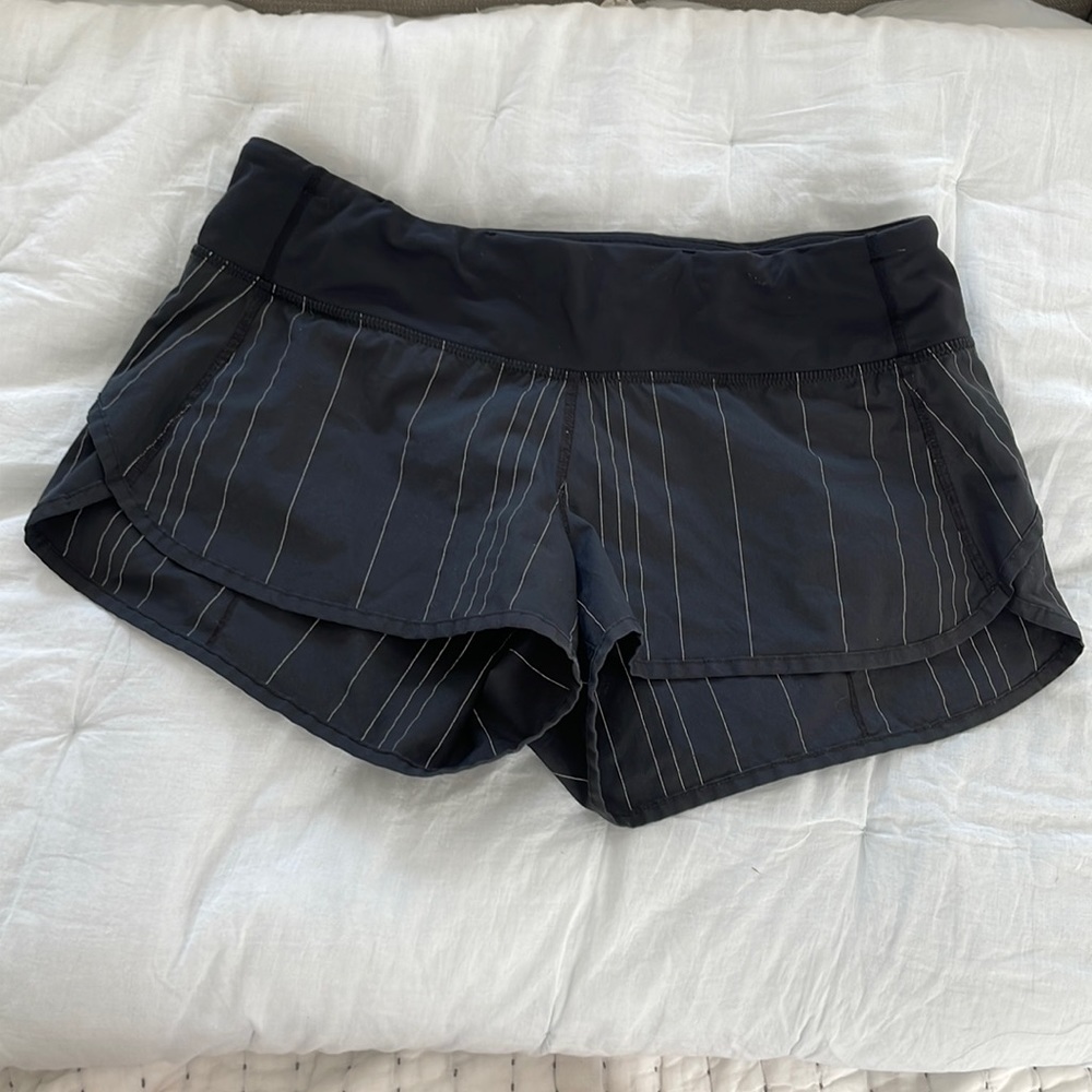 Lululemon Speed Shorts | Black and Thin White Stripe | Size 8